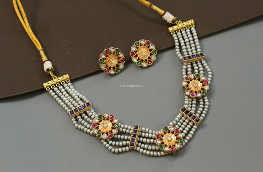 Mogra Vintage Look Kundan Necklace Set - Multi