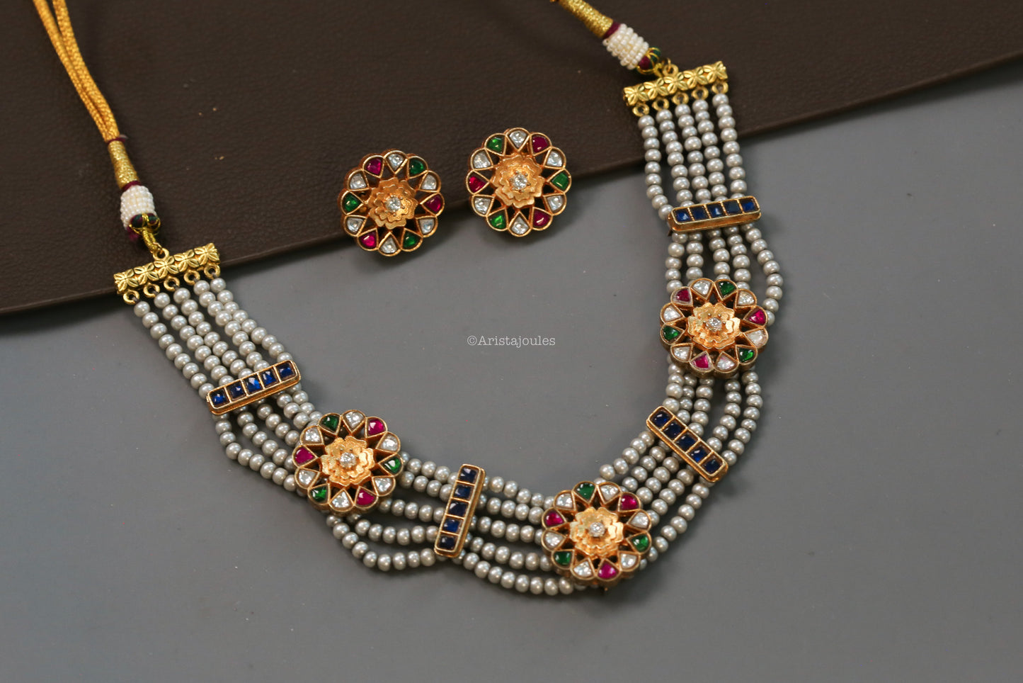 Mogra Vintage Look Kundan Necklace Set - Multi