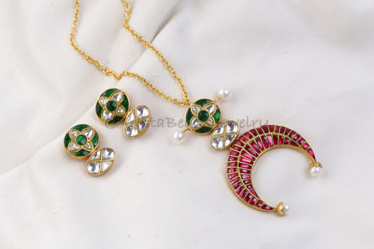 Chandini Fusion Jadau Necklace Set  (103-88) - Ruby Green