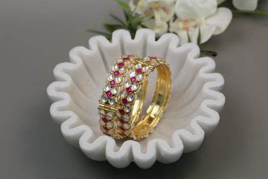 Openable Pachi Kundan Bangle Set (Ruby Clear)