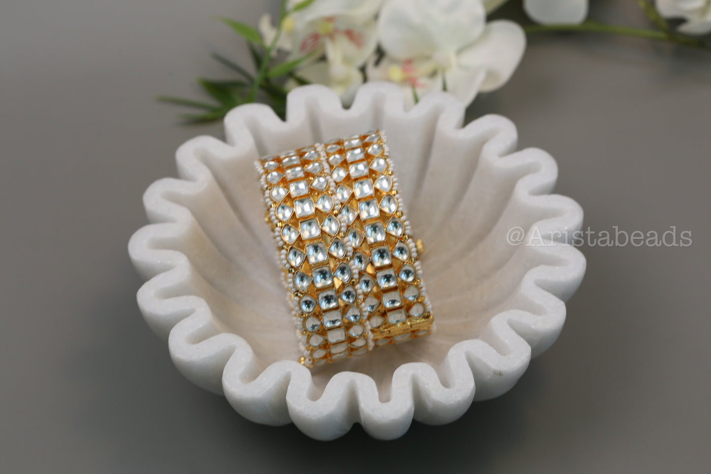 Wide Openable Pachi Kundan Bangle Set (Clear)