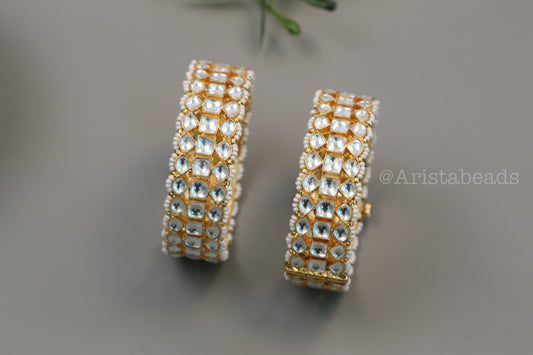 Wide Openable Pachi Kundan Bangle Set (Clear)