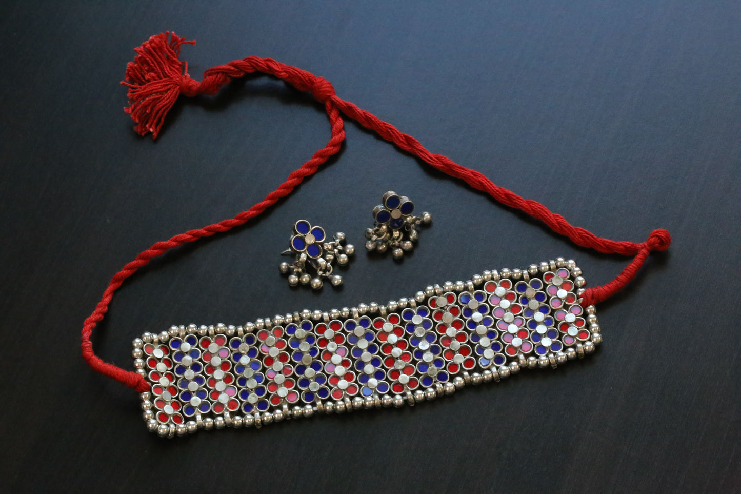 Darpan Choker Set -Blue Red
