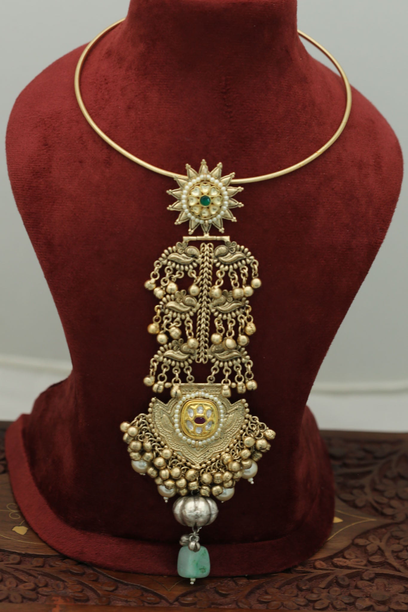 Dual Tone Fusion Kundan Hasli Necklace - Style 3