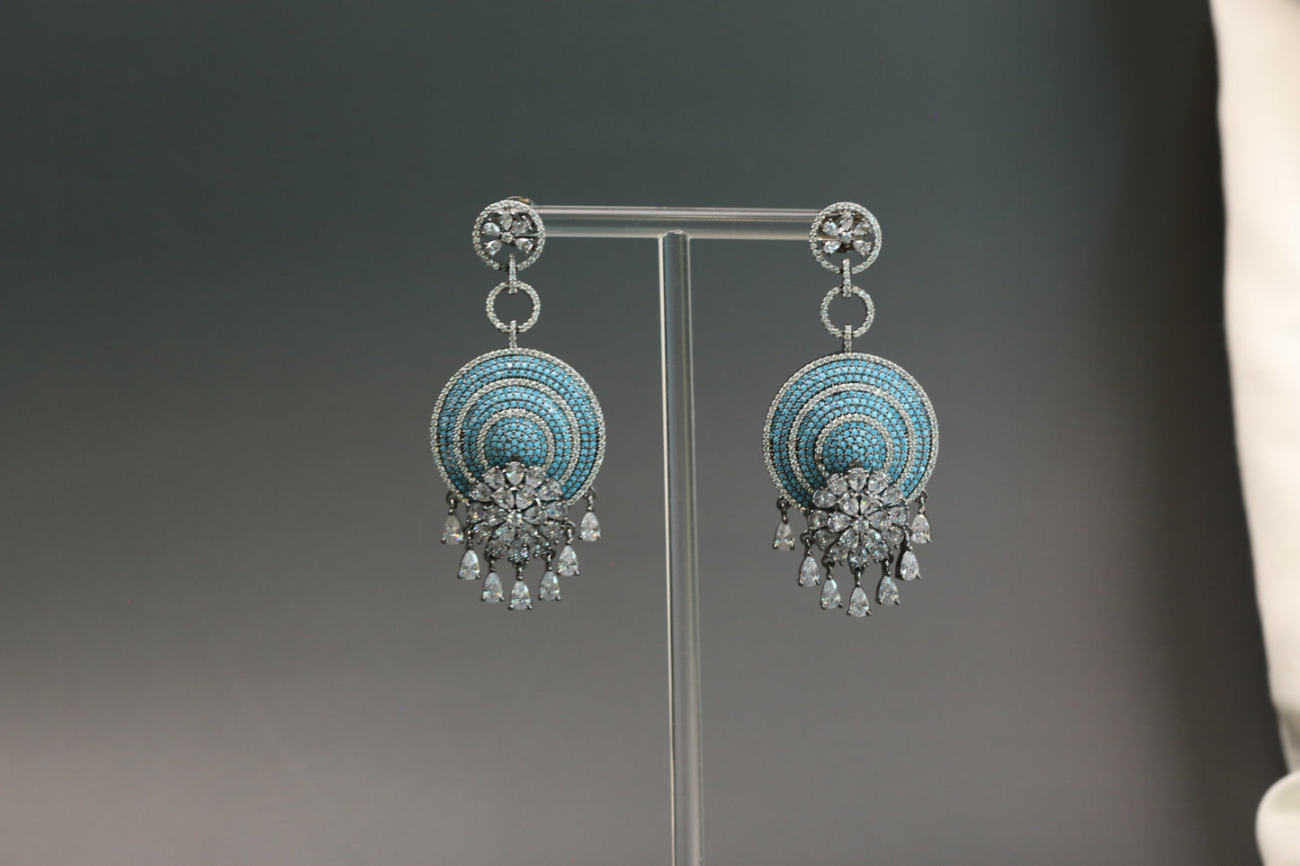 CZ Pave Setting Earrings - Turquoise