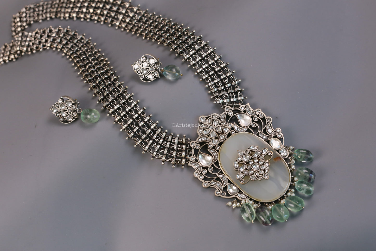 Contemporary Silver Plated Jadau Kundan Set
