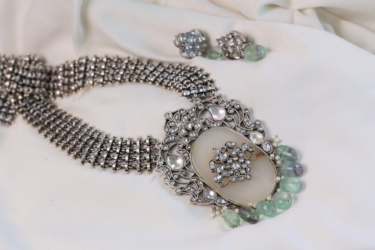 Contemporary Silver Plated Jadau Kundan Set