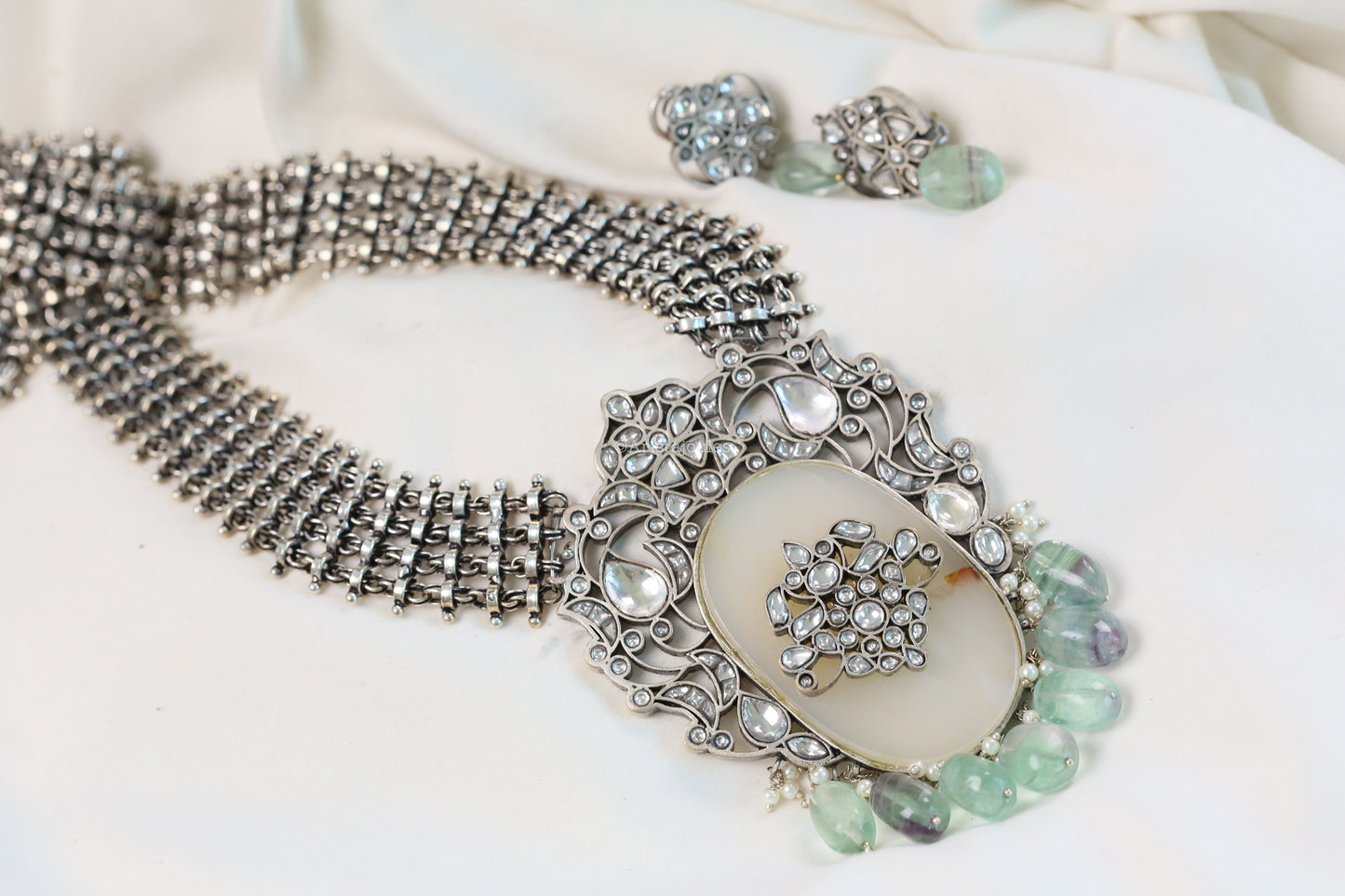 Contemporary Silver Plated Jadau Kundan Set