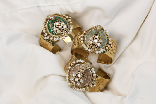 Micro Pave CZ & Kundan Bangle Bracelet (Openable)