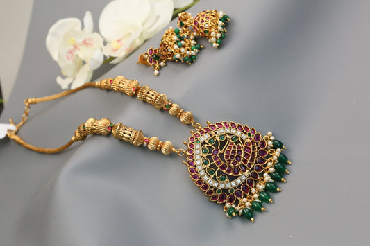 Kemp Antique Gold Necklace Jhumka Set  (104-58)
