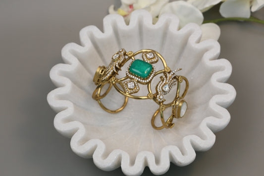 Silver Look Alike Polki, CZ & Doubet Bracelet (Adjustable) - Green