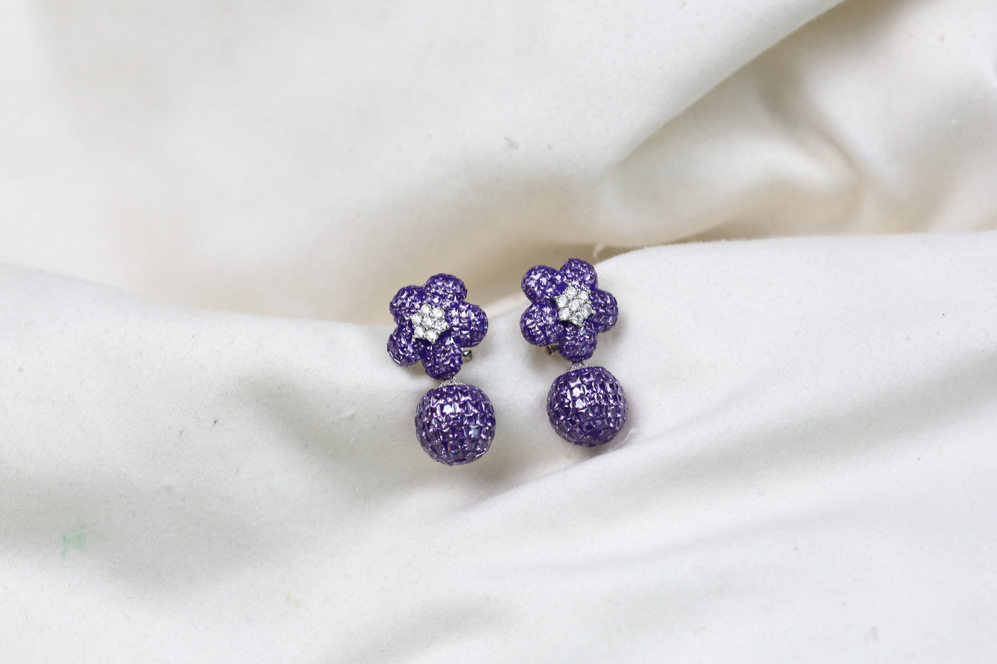 Silver Plated Invisible Setting Earrings - Purple