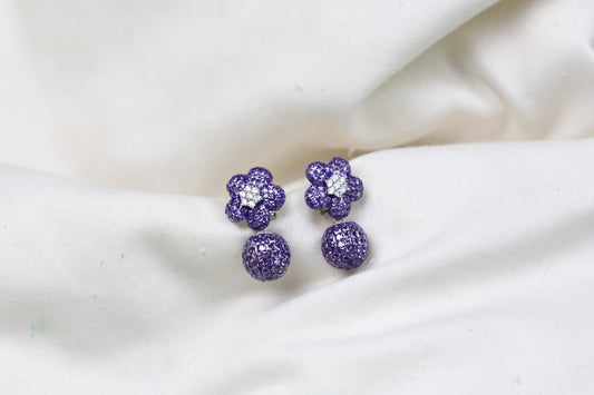 Silver Plated Invisible Setting Earrings - Purple