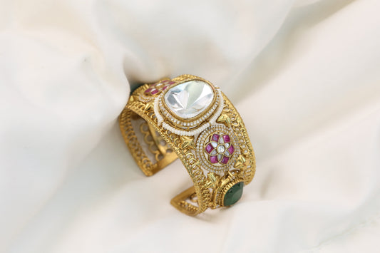 Silver Look Alike Polki, Doublet & Jadau Bracelet (Adjustable)