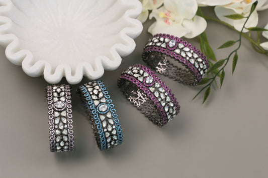 Micro Pave CZ & Polki Bangle Bracelet (Openable)