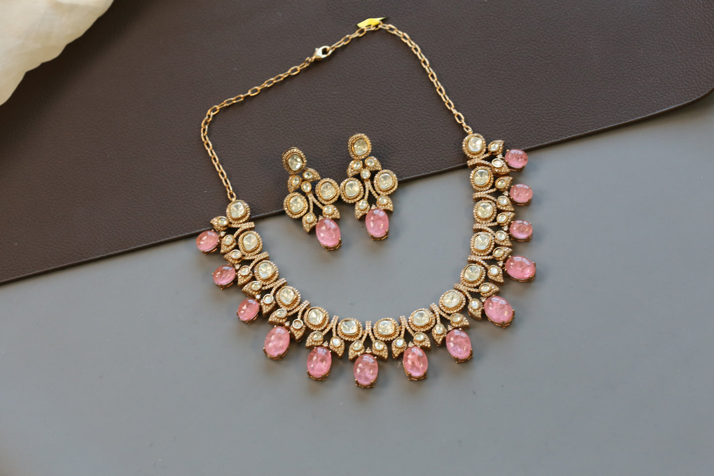 Pink Pota Doublet Moissanite Polki Set