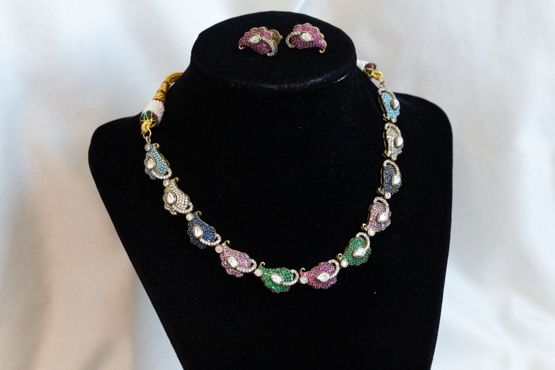 Multicolor Pave Setting CZ Necklace Set
