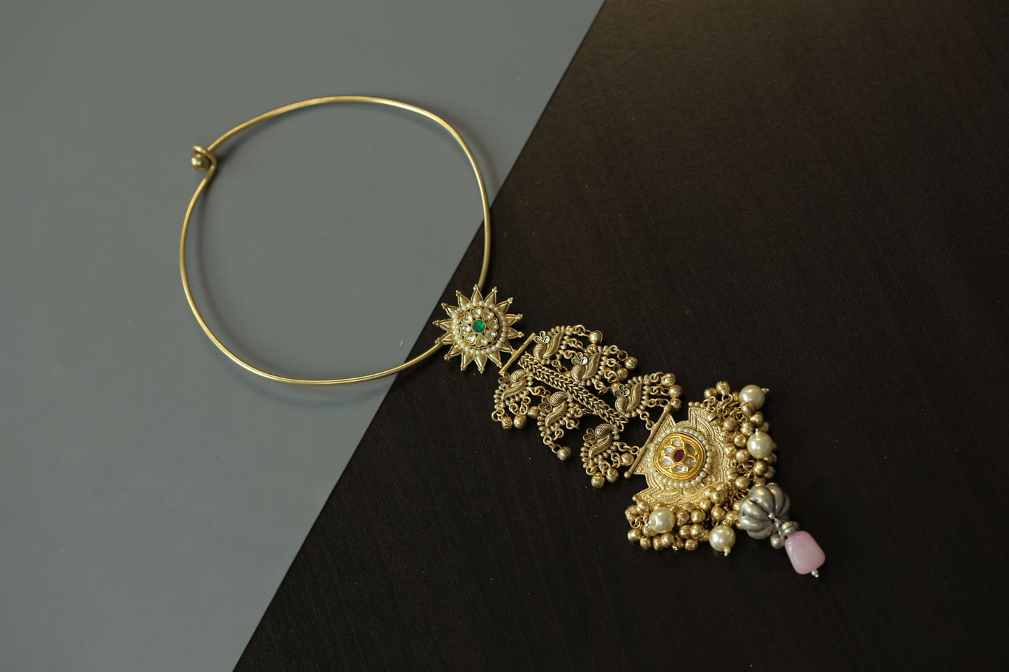 Dual Tone Fusion Kundan Hasli Necklace - Style 4