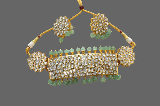 Jadau Kundan Choker - Aventurine Pumpkin Drops