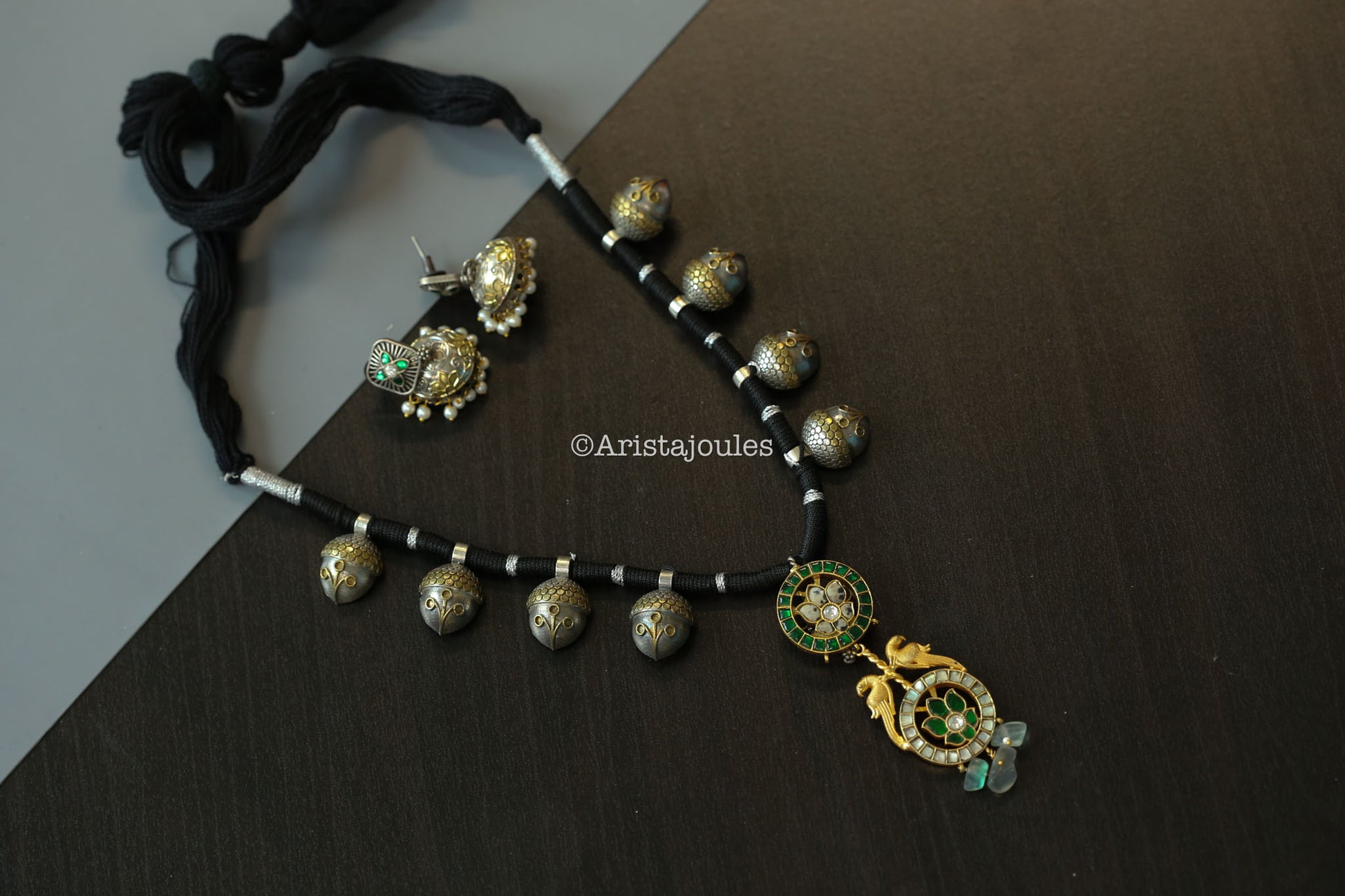 Mint Green Kundan Dual Tone Fusion Necklace Set