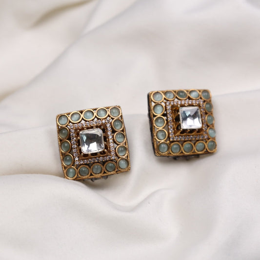Large Polki Semiprecious Stones Studs - Mint