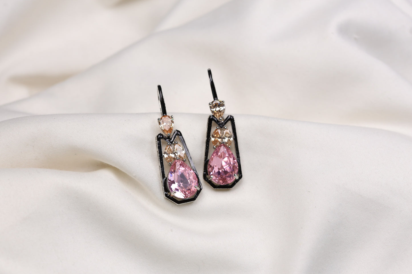 Austrian Crystal Hook Earrings - Pink Orange