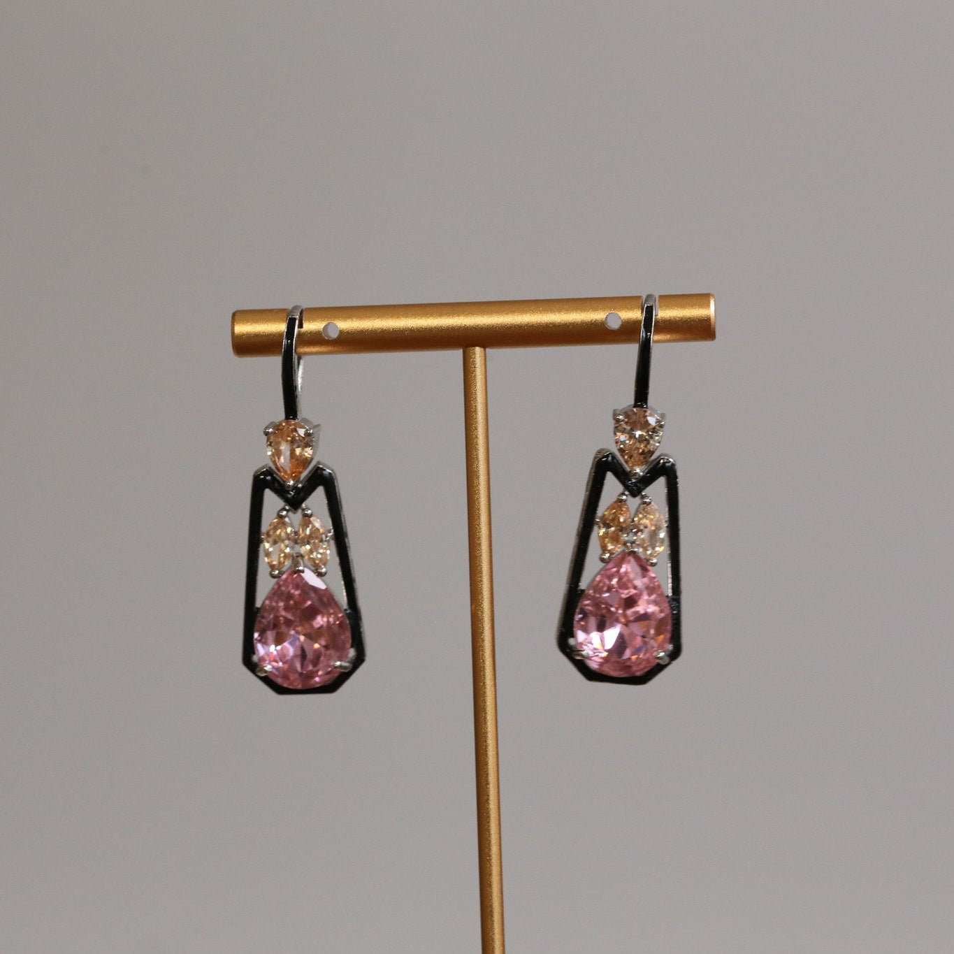 Austrian Crystal Hook Earrings - Pink Orange