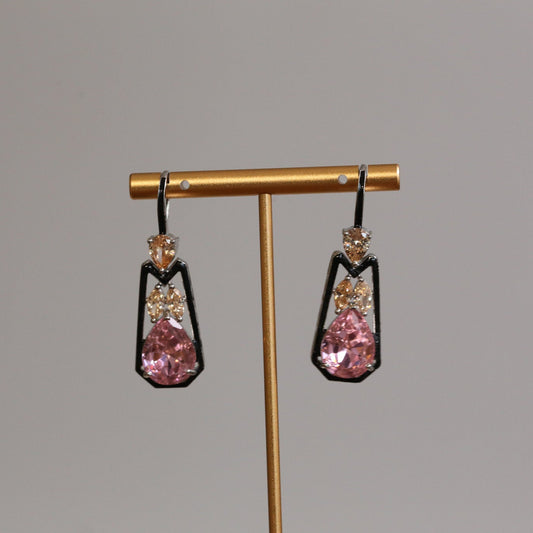 Austrian Crystal Hook Earrings - Pink Orange
