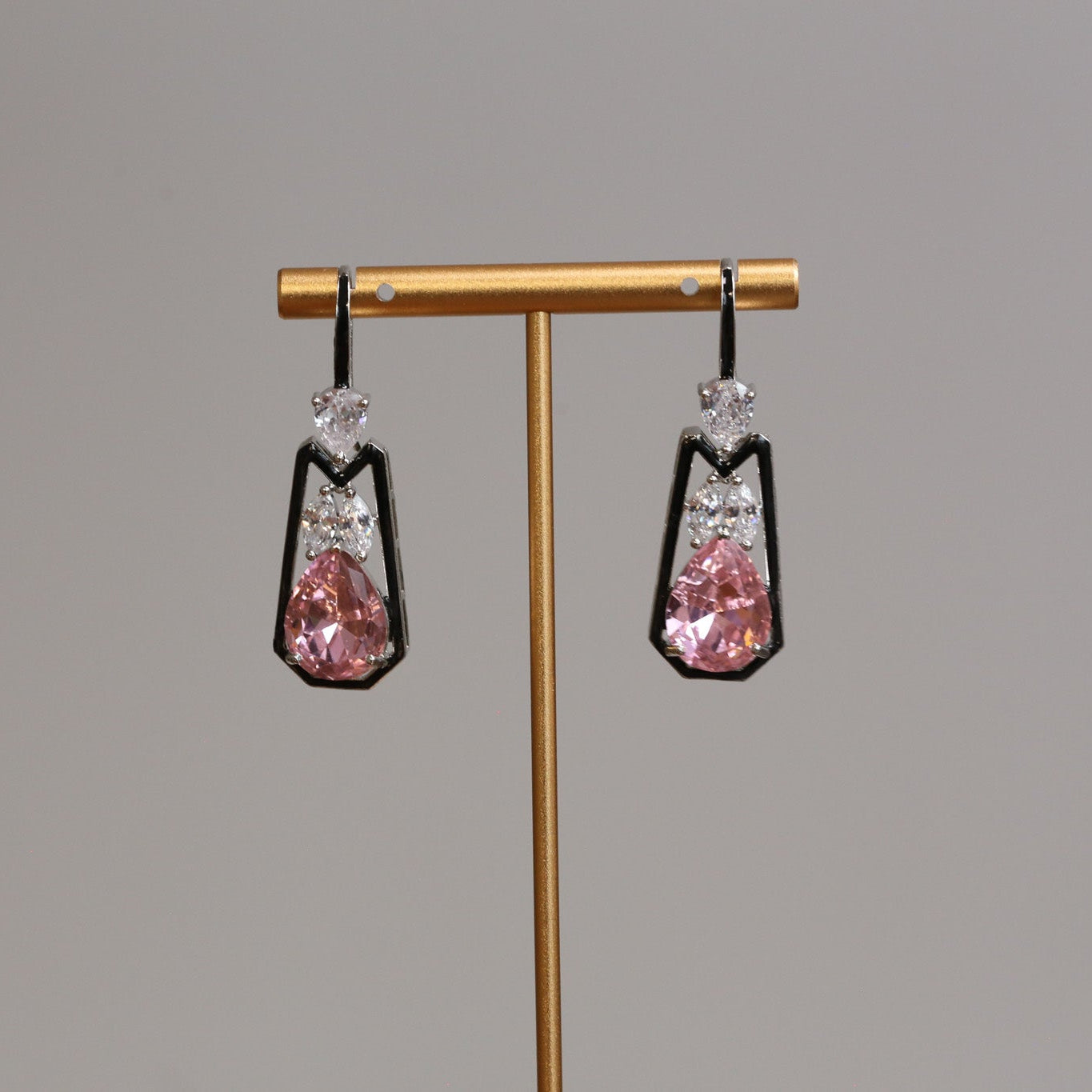 Austrian Crystal Hook Earrings - Pink Clear