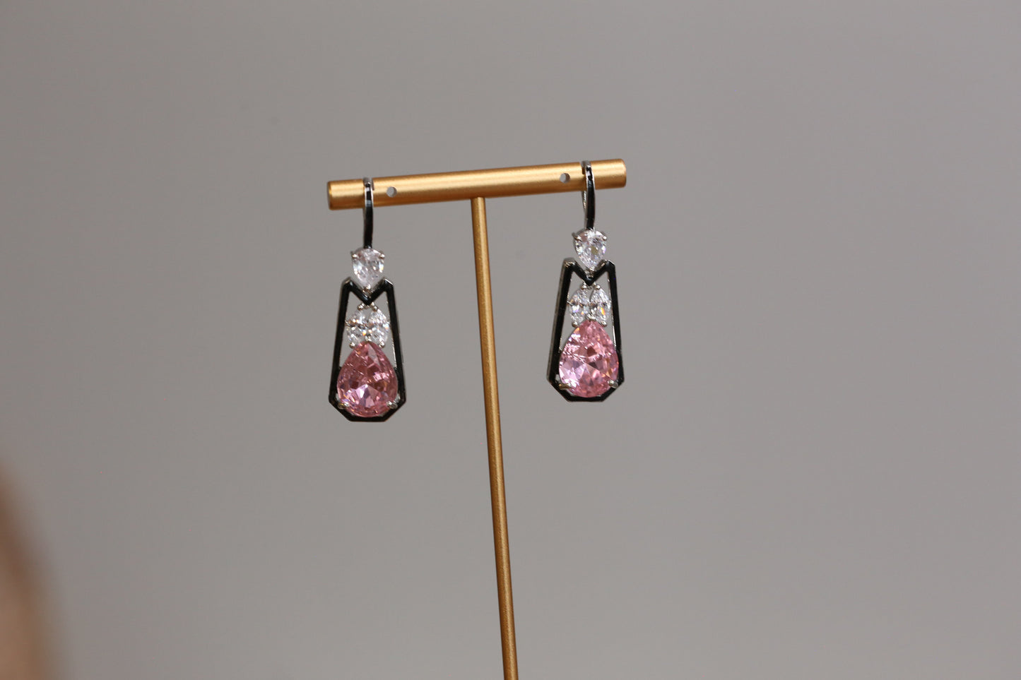 Austrian Crystal Hook Earrings - Pink Clear