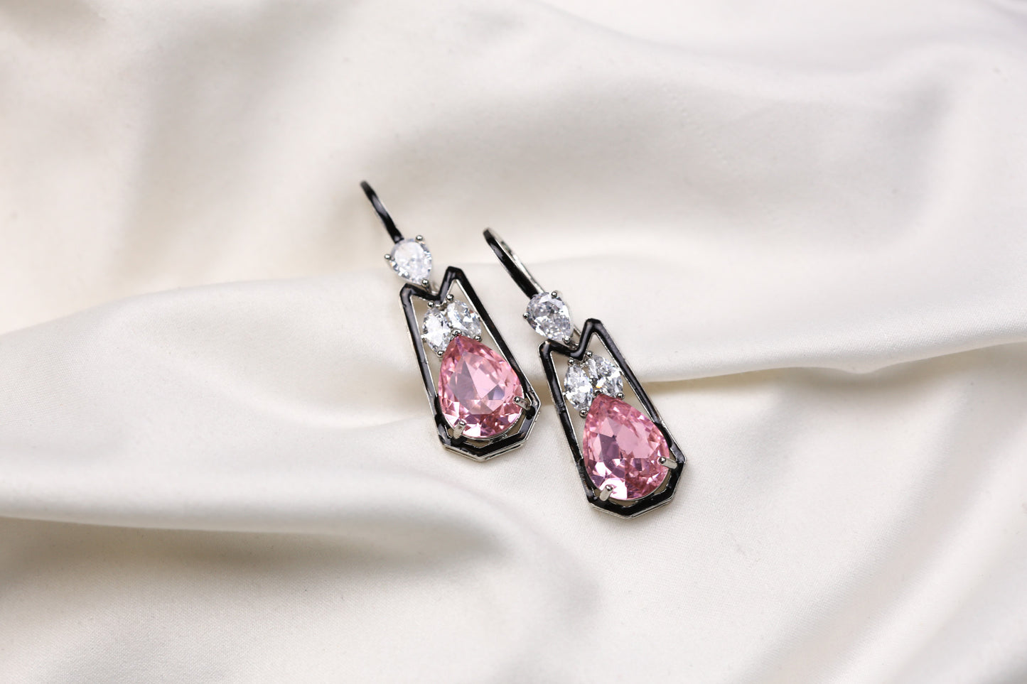Austrian Crystal Hook Earrings - Pink Clear