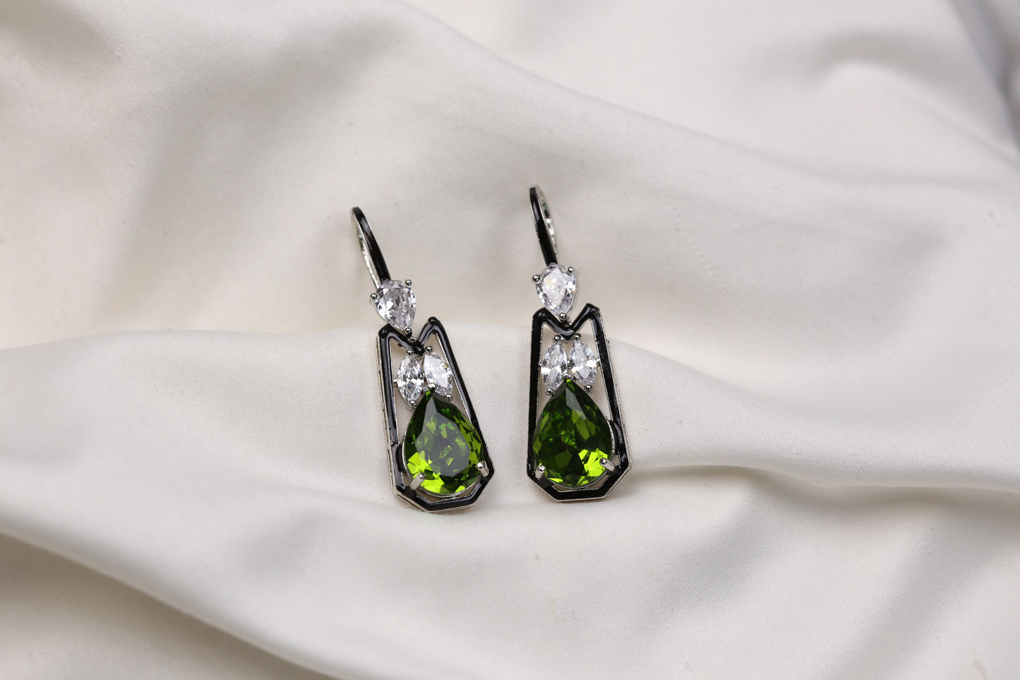 Austrian Crystal Hook Earrings - Olive Clear
