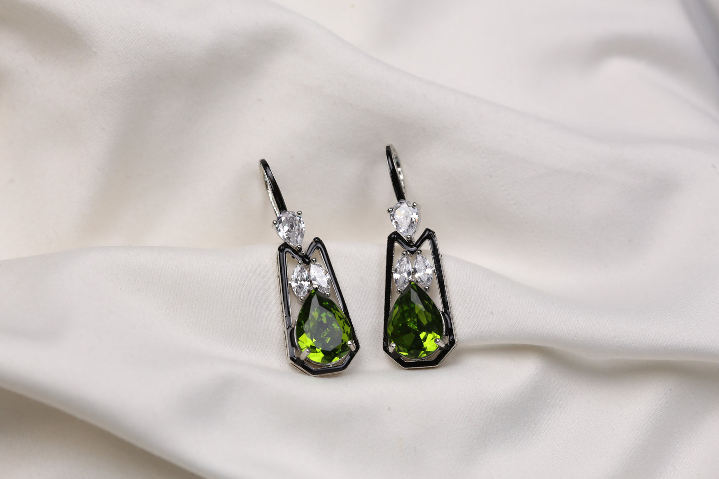 Austrian Crystal Hook Earrings - Olive Clear