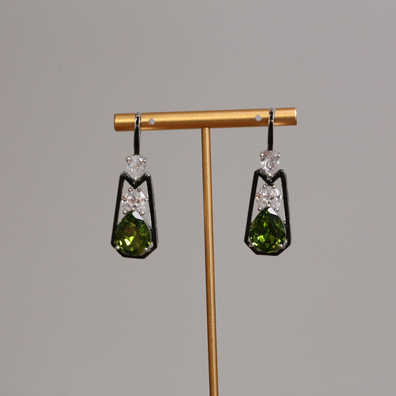 Austrian Crystal Hook Earrings - Olive Clear