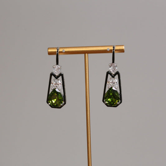 Austrian Crystal Hook Earrings - Olive Clear