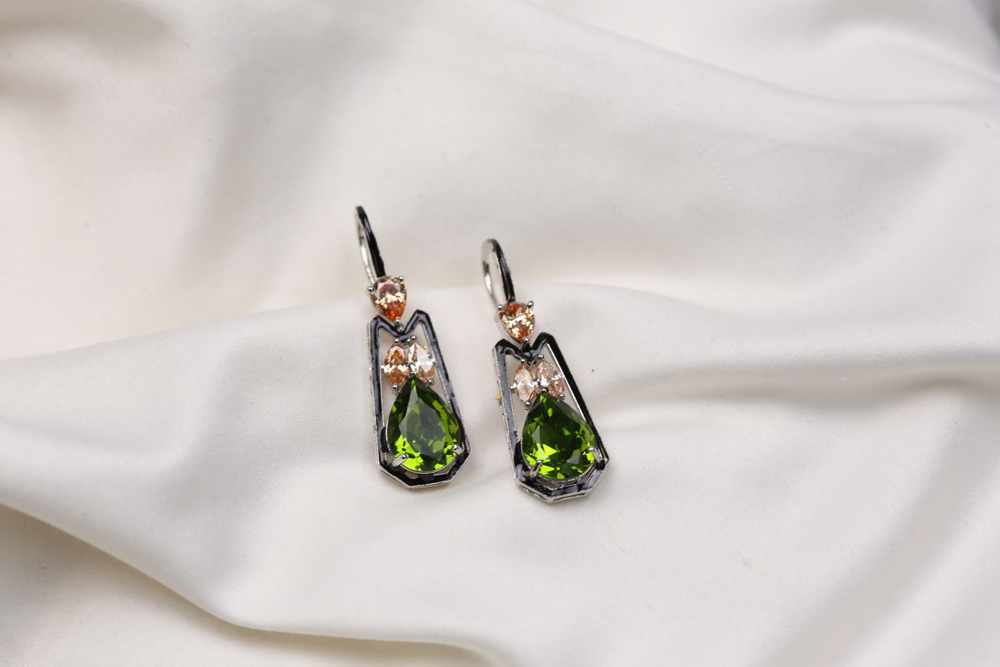 Austrian Crystal Hook Earrings - Olive Champagne
