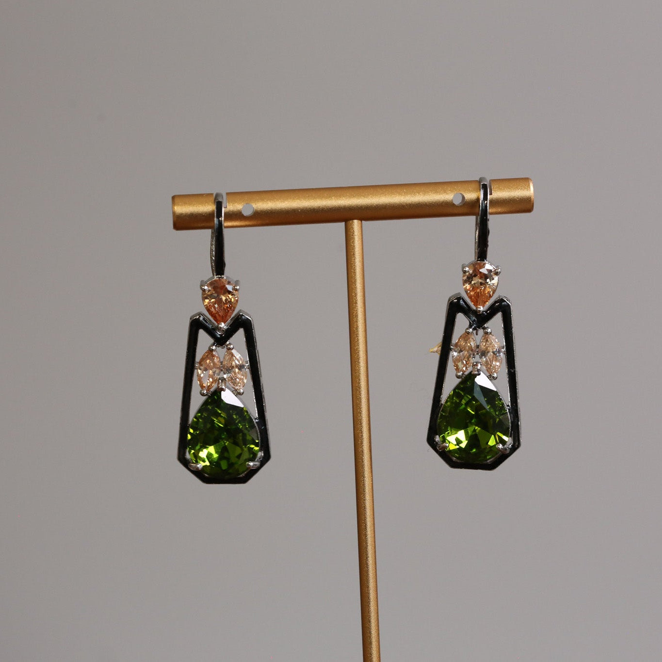 Austrian Crystal Hook Earrings - Olive Champagne