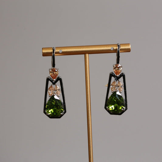 Austrian Crystal Hook Earrings - Olive Champagne