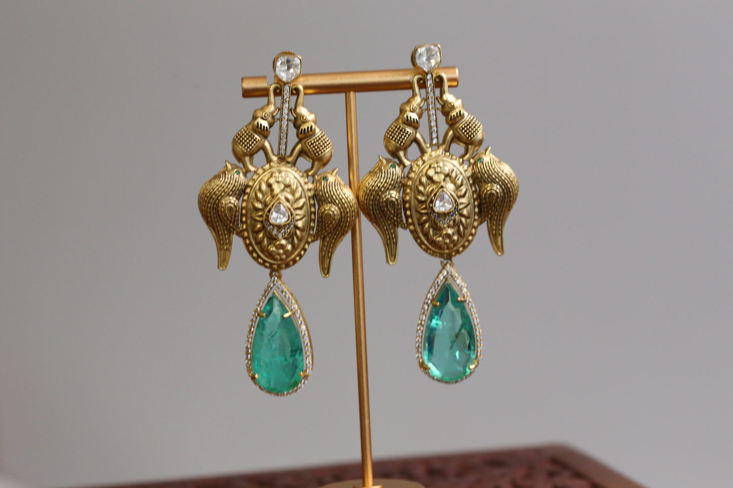 Matt Gold Designer Kundan Doublet Earrings - Mint