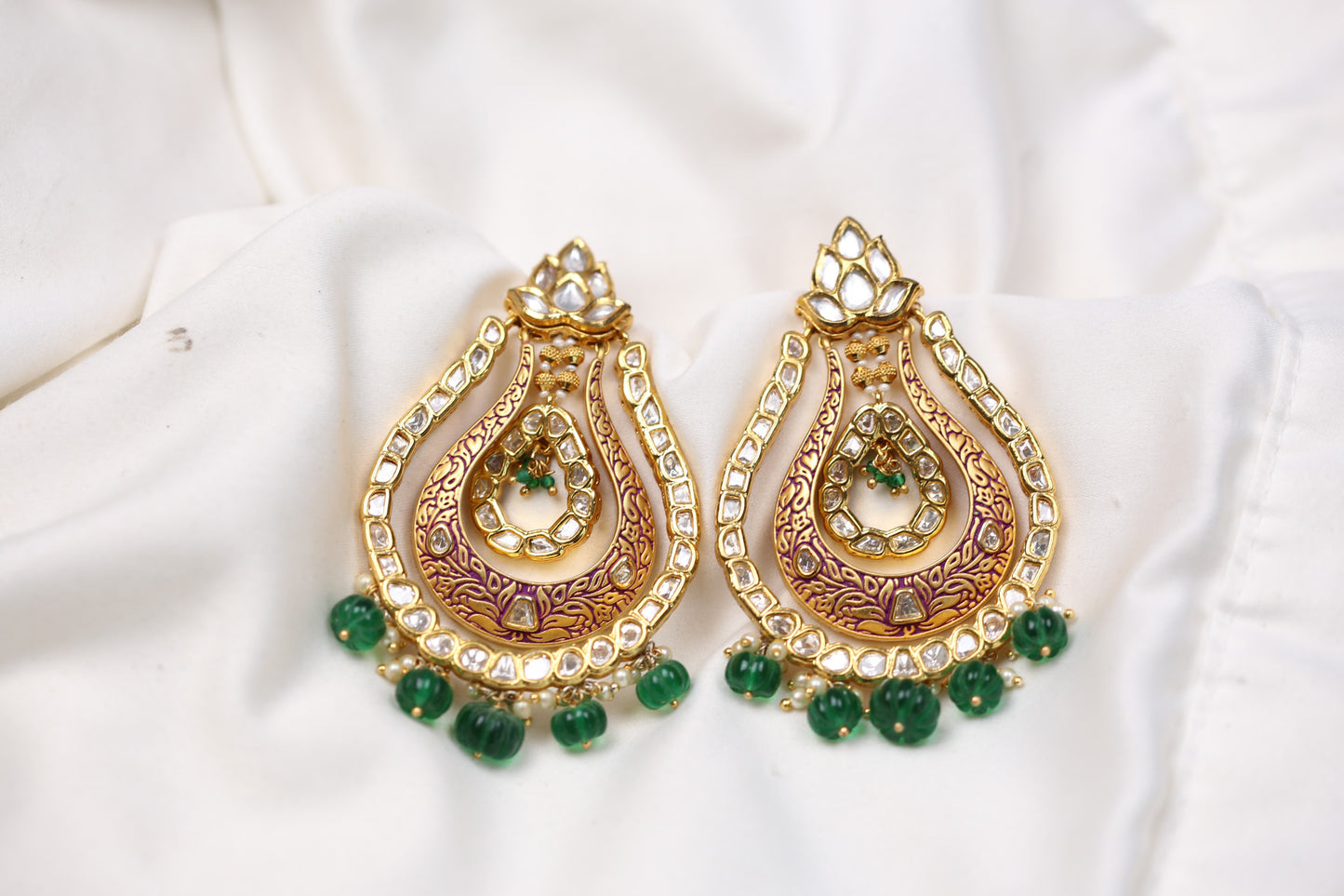 Premium Matt Gold Enamel & Polki Earrings
