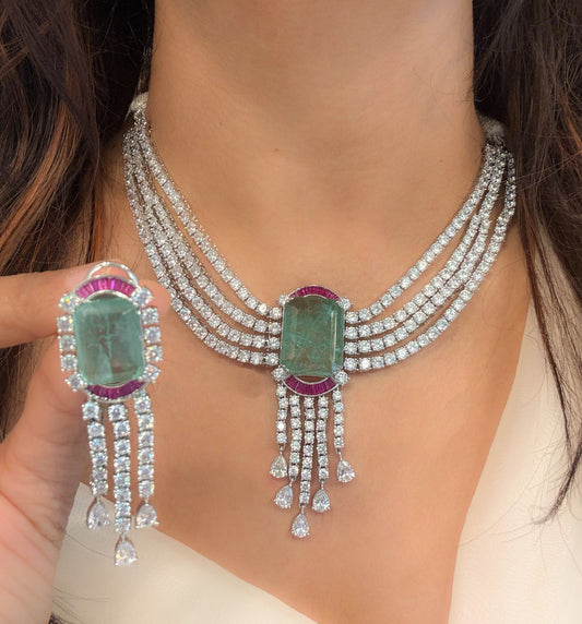 Grace Premium CZ Solitaire Diamond Look Necklace -Mint
