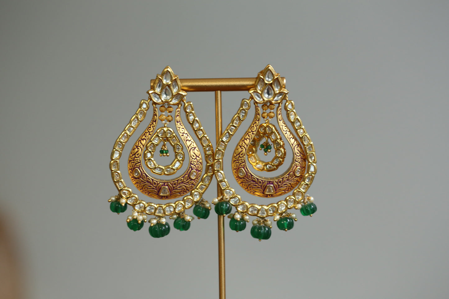 Premium Matt Gold Enamel & Polki Earrings