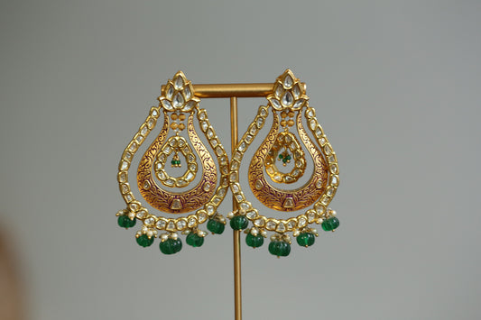 Premium Matt Gold Enamel & Polki Earrings