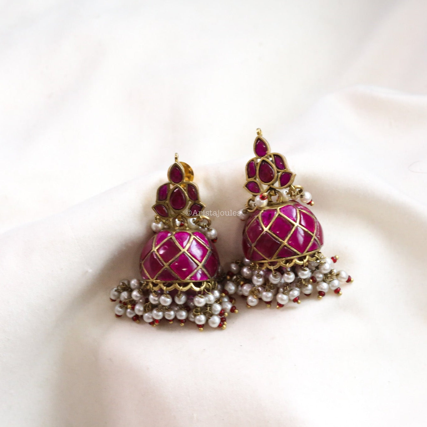 Nyra Vintage Polish Jhumka - Ruby