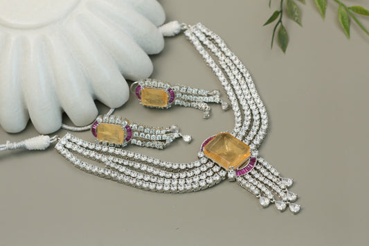Grace Premium CZ Solitaire Diamond Look Necklace - Orange