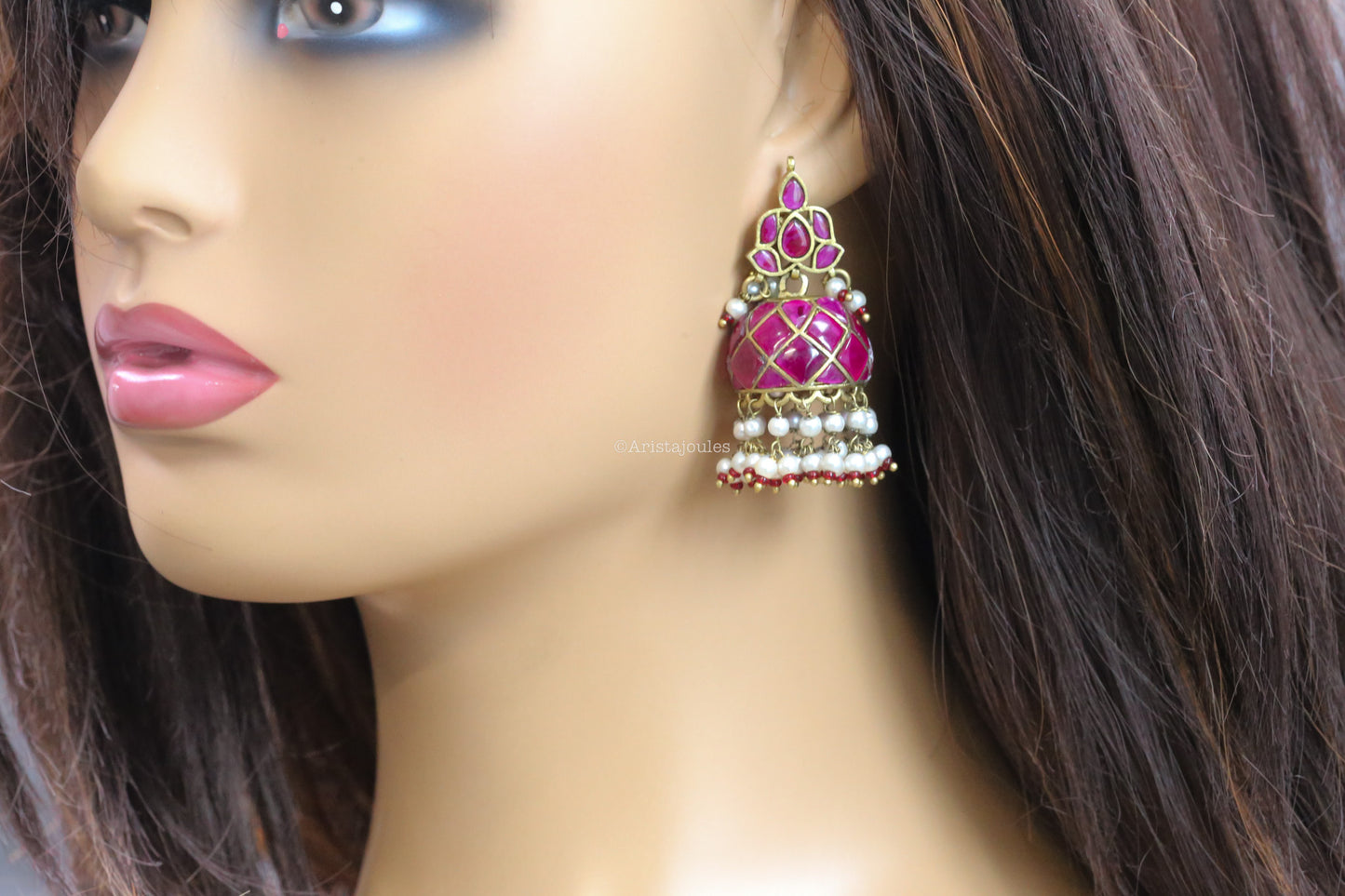 Nyra Vintage Polish Jhumka - Ruby