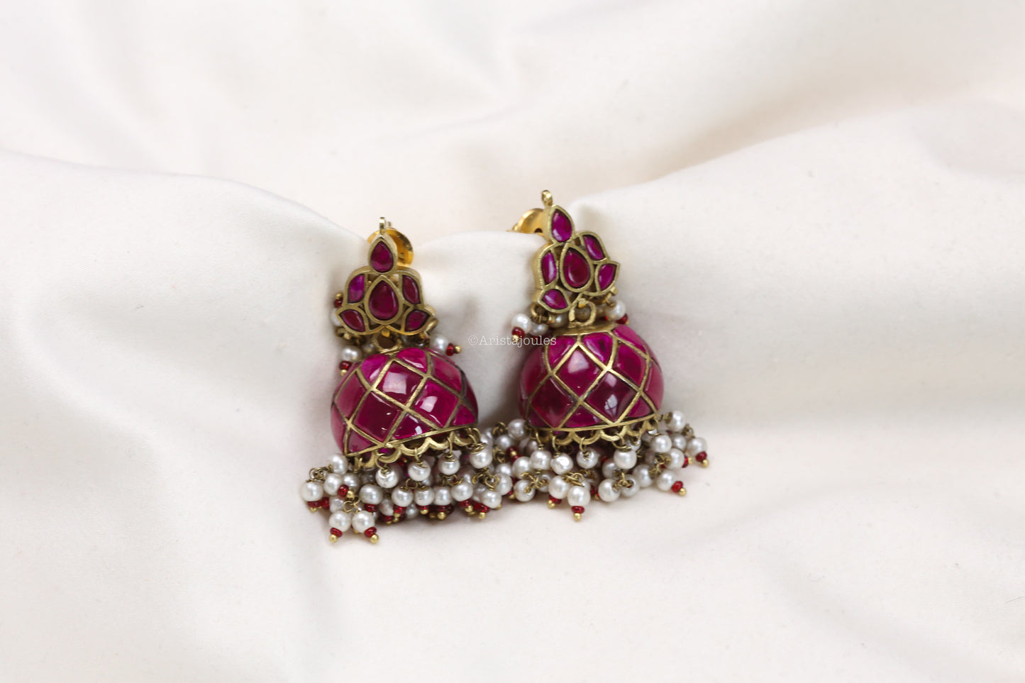 Nyra Vintage Polish Jhumka - Ruby