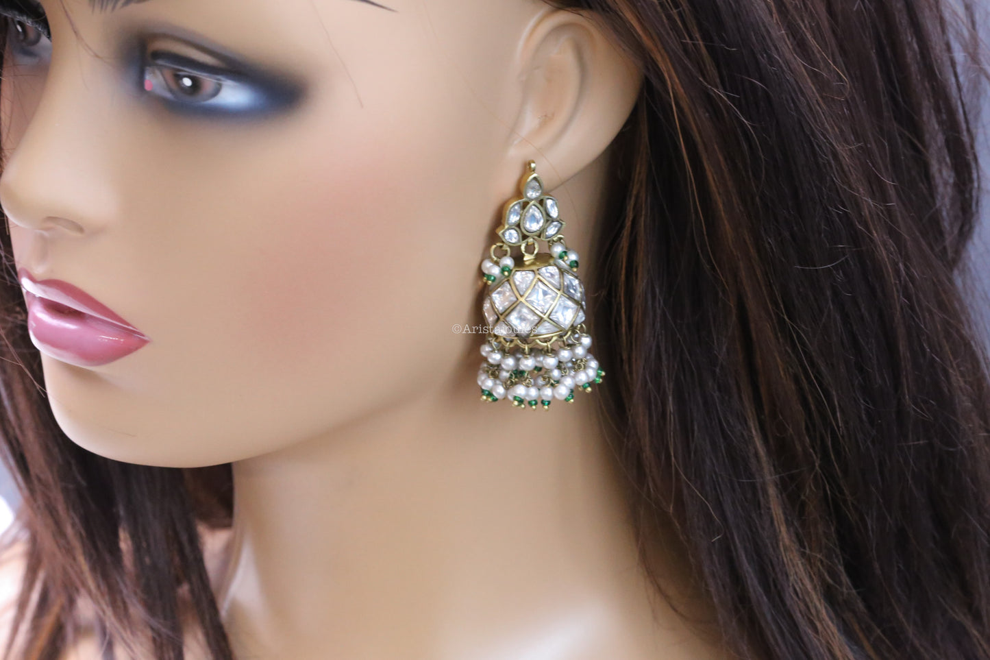 Nyra Vintage Polish Jhumka - Clear