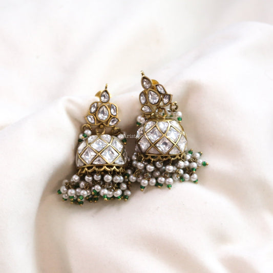 Nyra Vintage Polish Jhumka - Clear