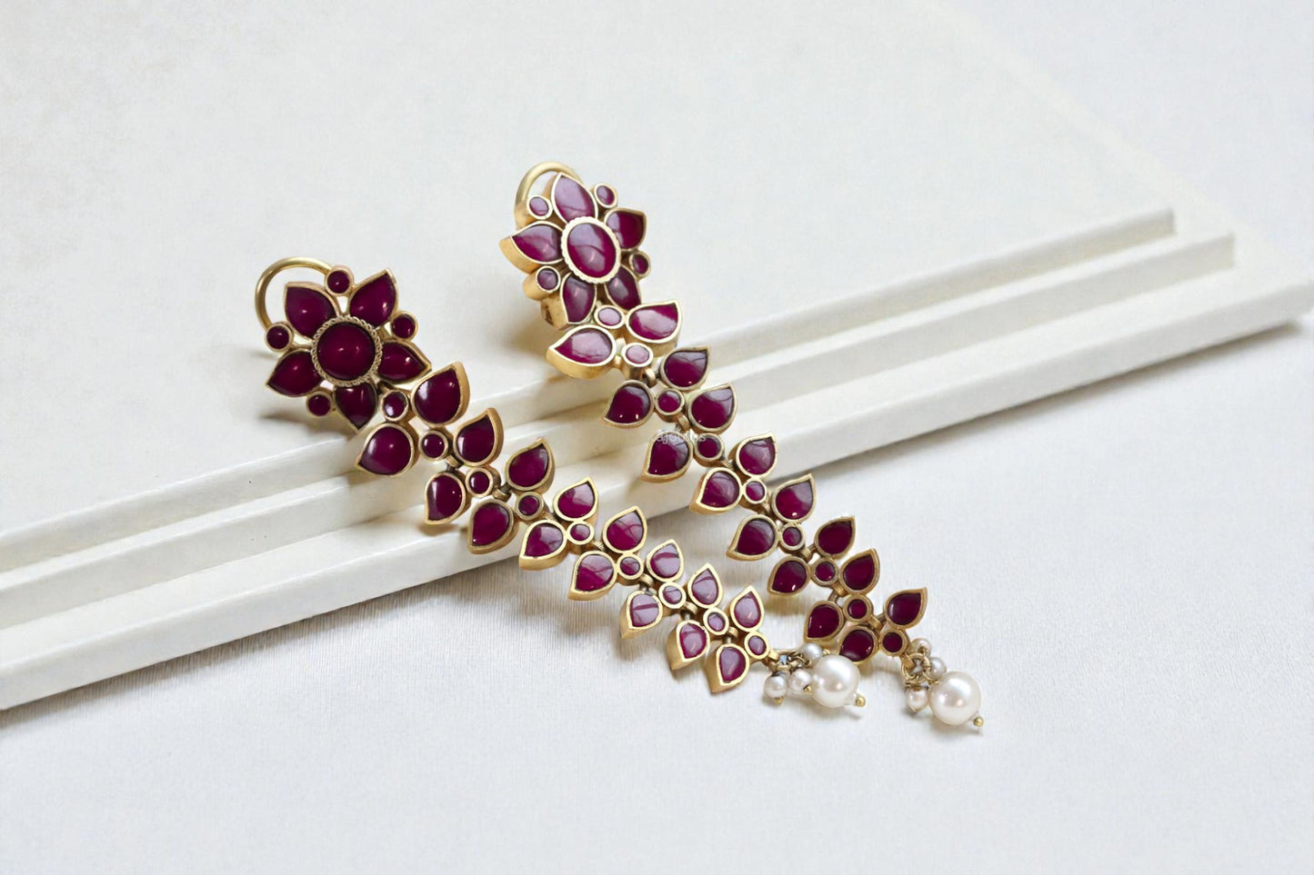 Long Nisha Vintage Polish Earrings - Ruby
